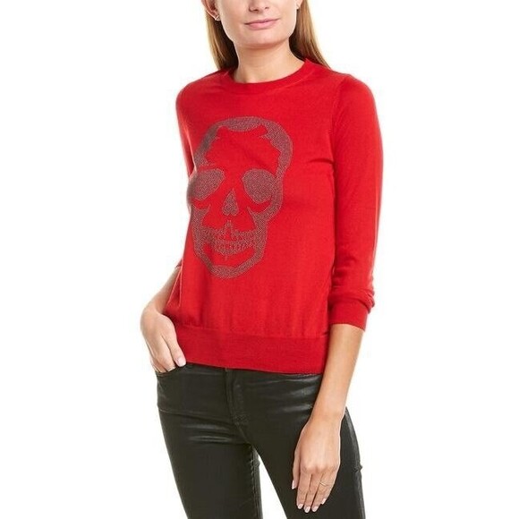 Merino Wool Zadig & Voltaire Sweater Miss M Skull Studs Designer Pullover Red S - Picture 1 of 11